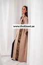 Brown silky velvet print Abaya