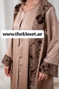 Brown silky velvet print Abaya