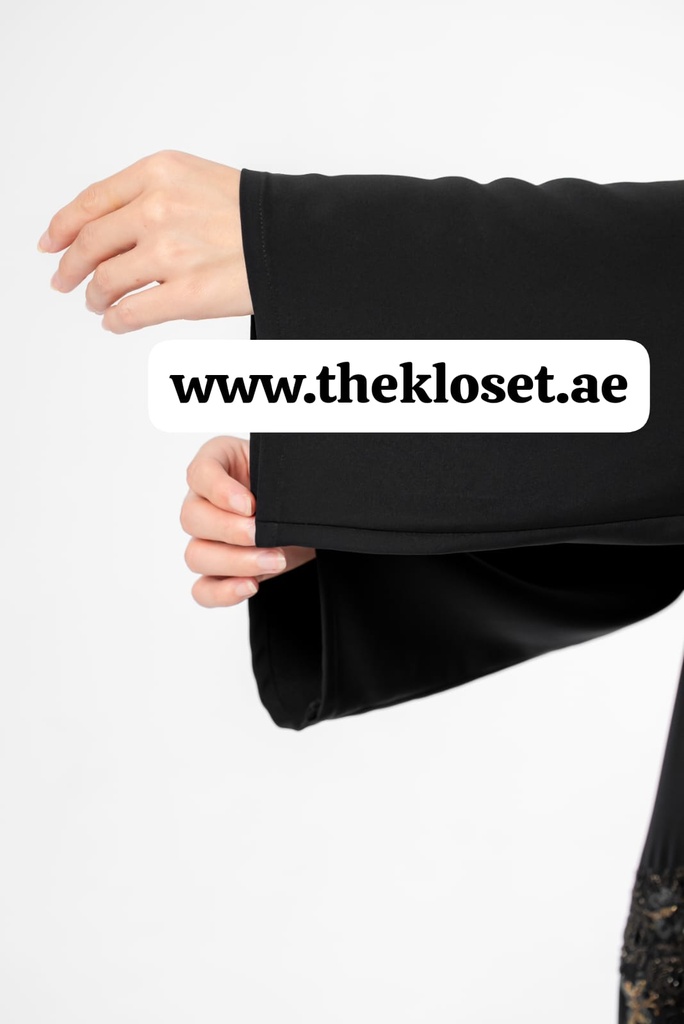 Black Abaya With Beaded Butterfly Design 
