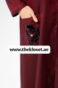 Maroon Hand Beaded Flowers Abaya 