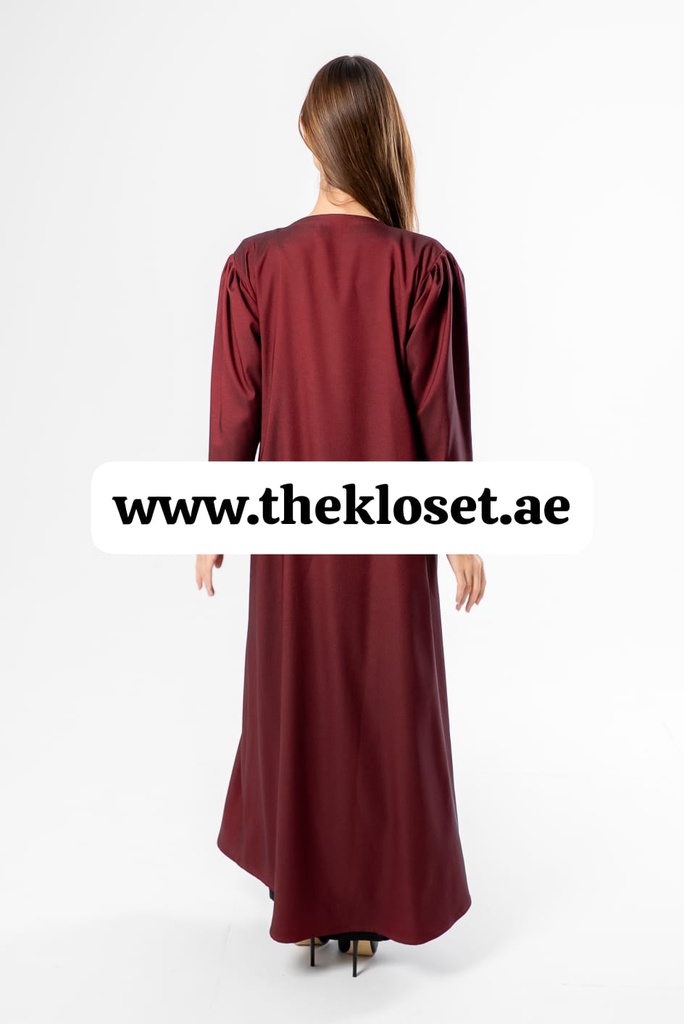 Maroon Hand Beaded Flowers Abaya 