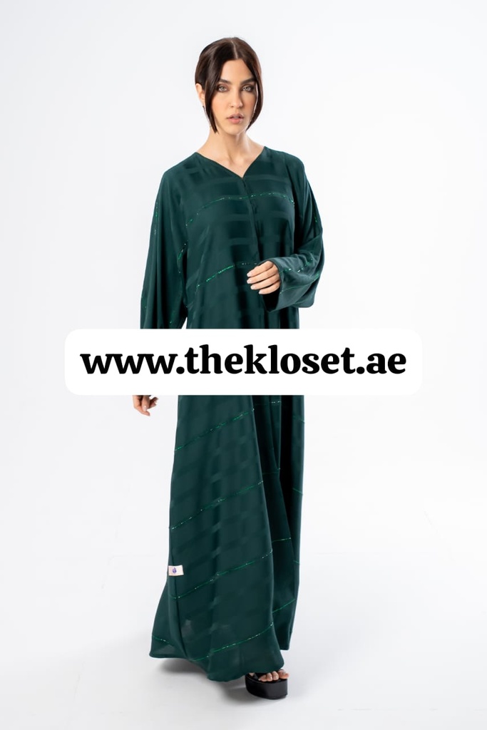 Green hand beaded Fancy silky Abaya 