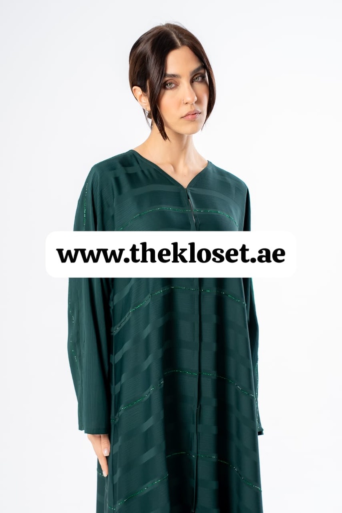 Green hand beaded Fancy silky Abaya 