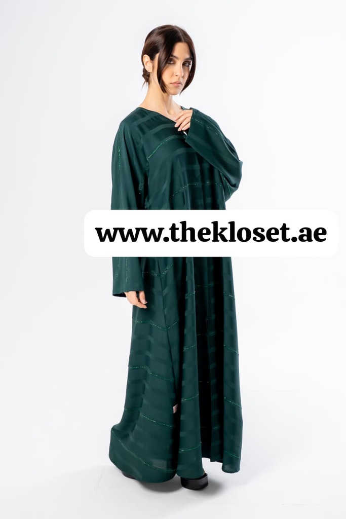 Green hand beaded Fancy silky Abaya 