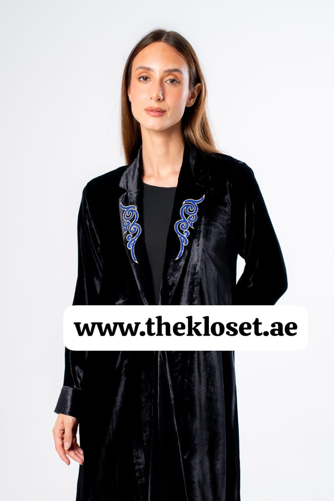 Blue embroidery velvet abaya