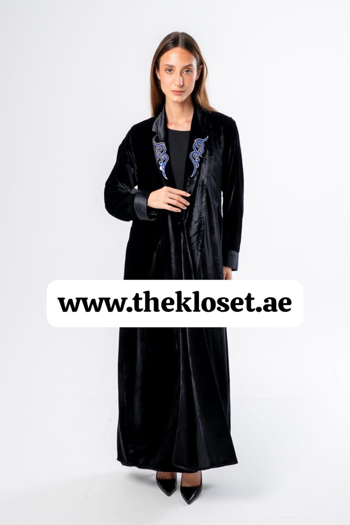 Blue embroidery velvet abaya