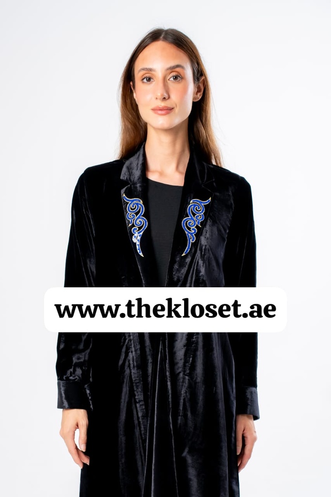 Blue embroidery velvet abaya