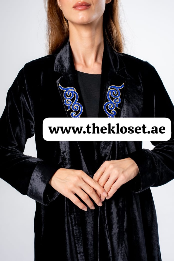 Blue embroidery velvet abaya