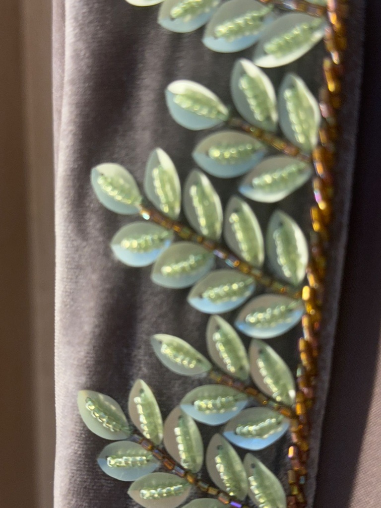 Velvet embroidered abaya -Taupe