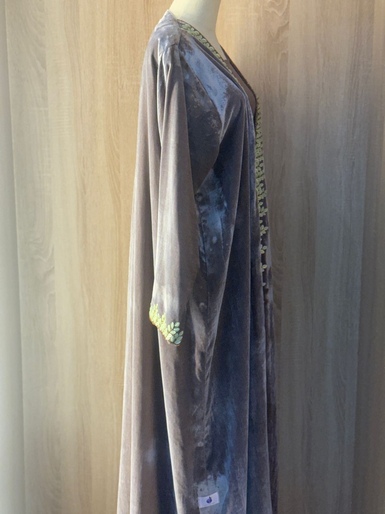 Velvet embroidered abaya -Taupe