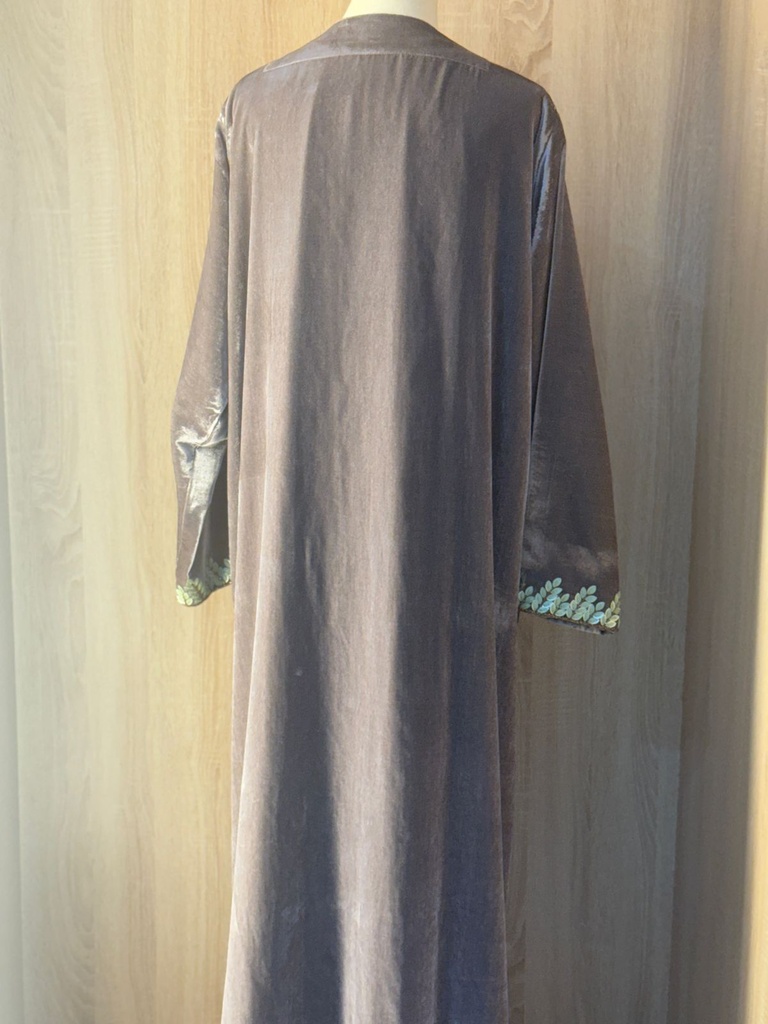 Velvet embroidered abaya -Taupe