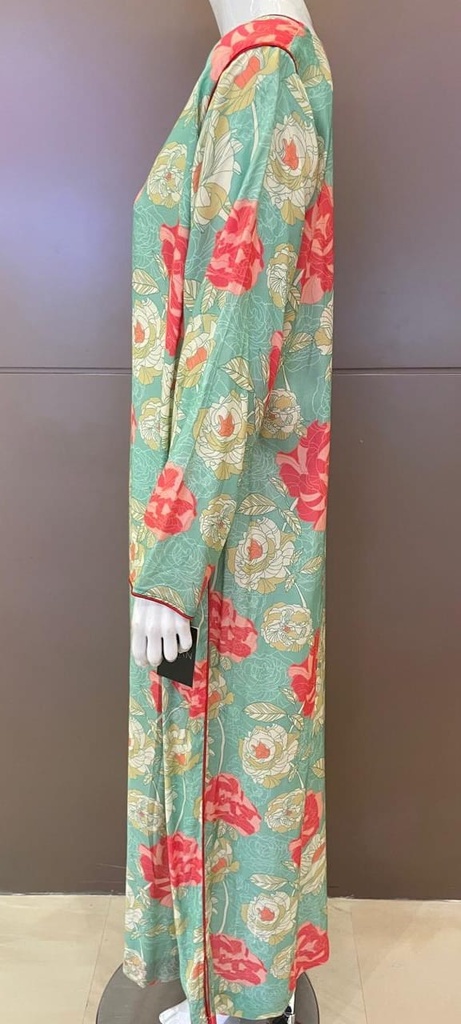 Green Dress Featuring Floral Designs