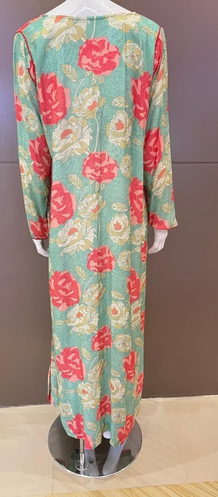 Green Dress Featuring Floral Designs