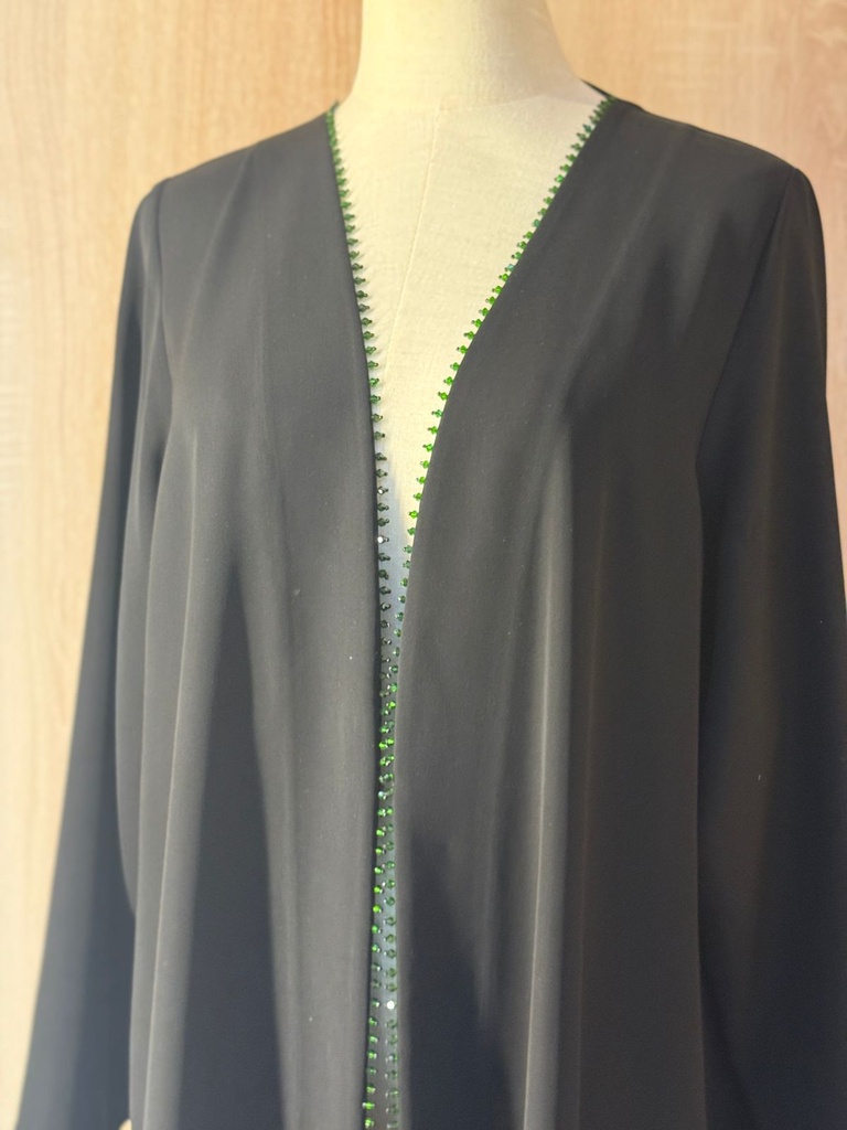 Elegant Black Abaya With Green Beads 