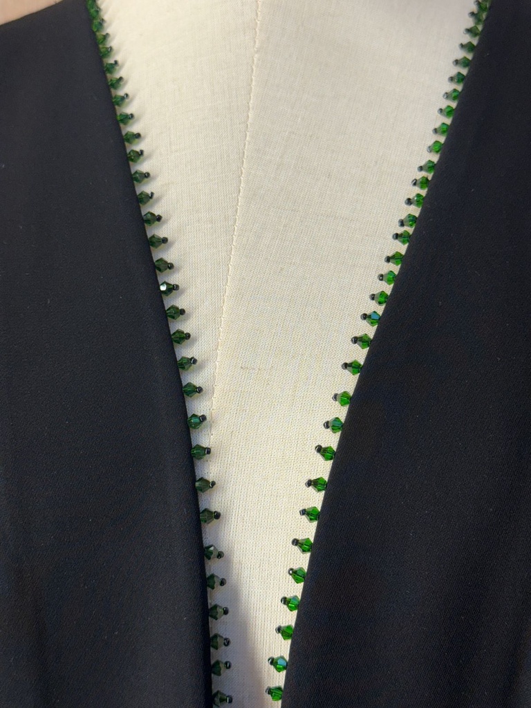 Elegant Black Abaya With Green Beads 