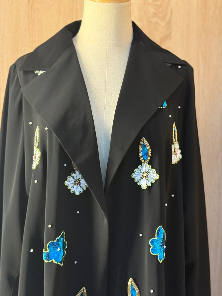 Black Floral Beaded Abaya