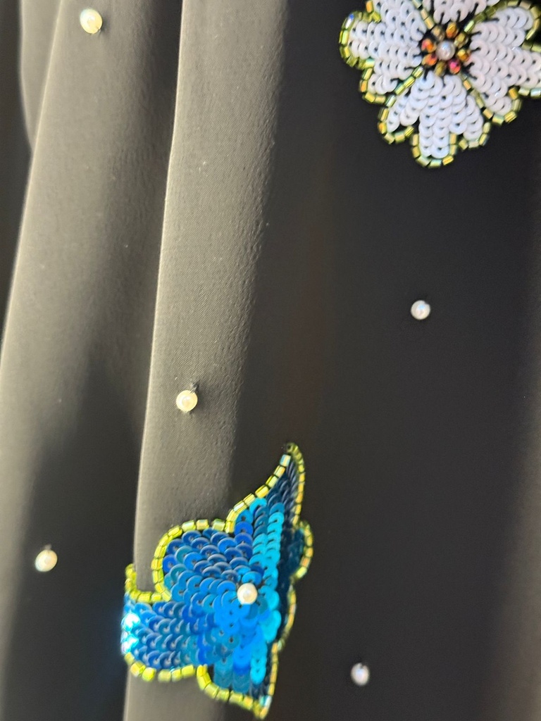 Black Floral Beaded Abaya