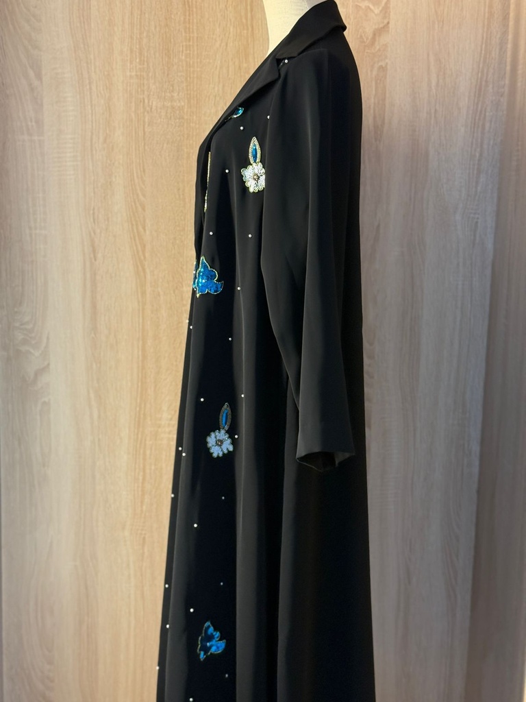 Black Floral Beaded Abaya
