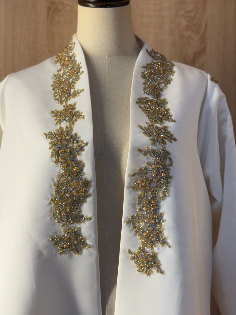 White Abaya With Golden Embroidery 
