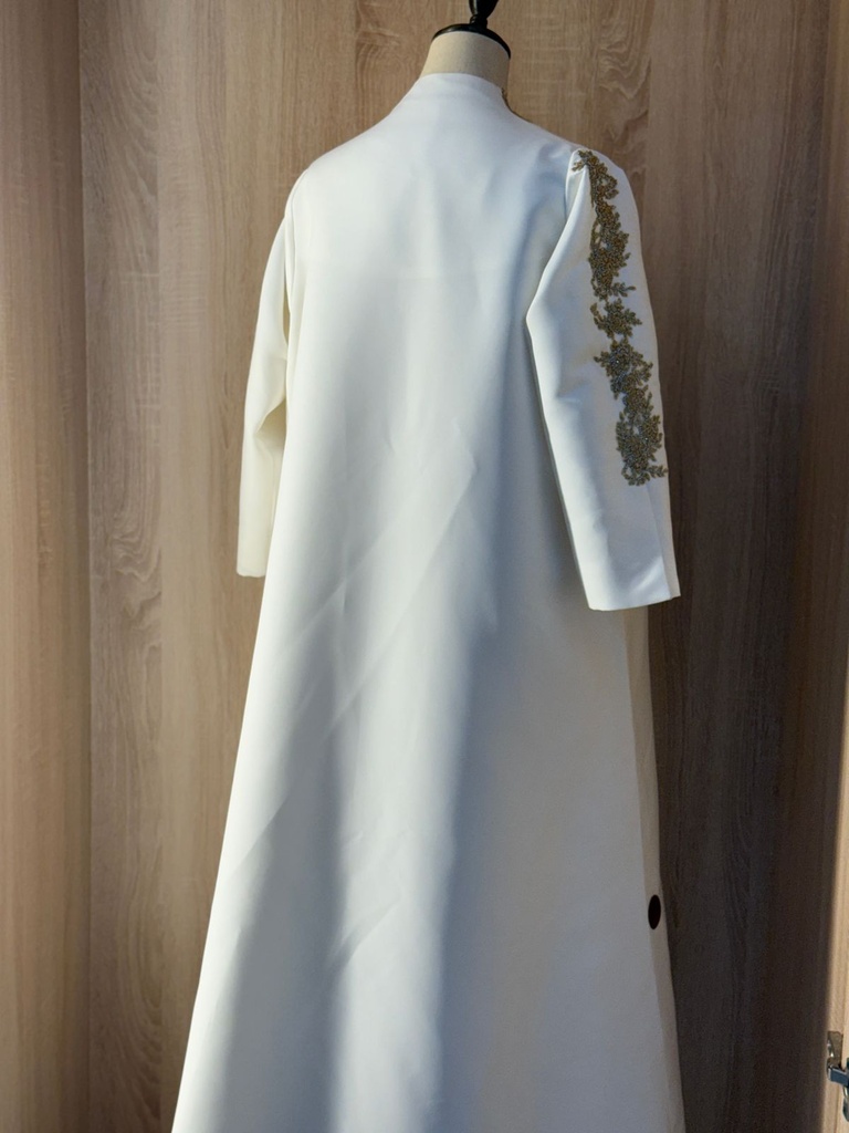 White Abaya With Golden Embroidery 