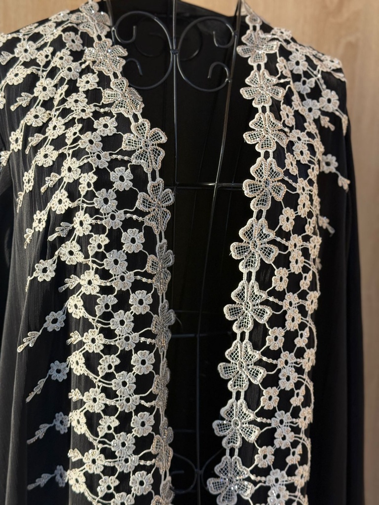 Elegance Abaya with White Flower Embroidery