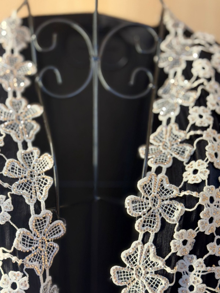 Elegance Abaya with White Flower Embroidery