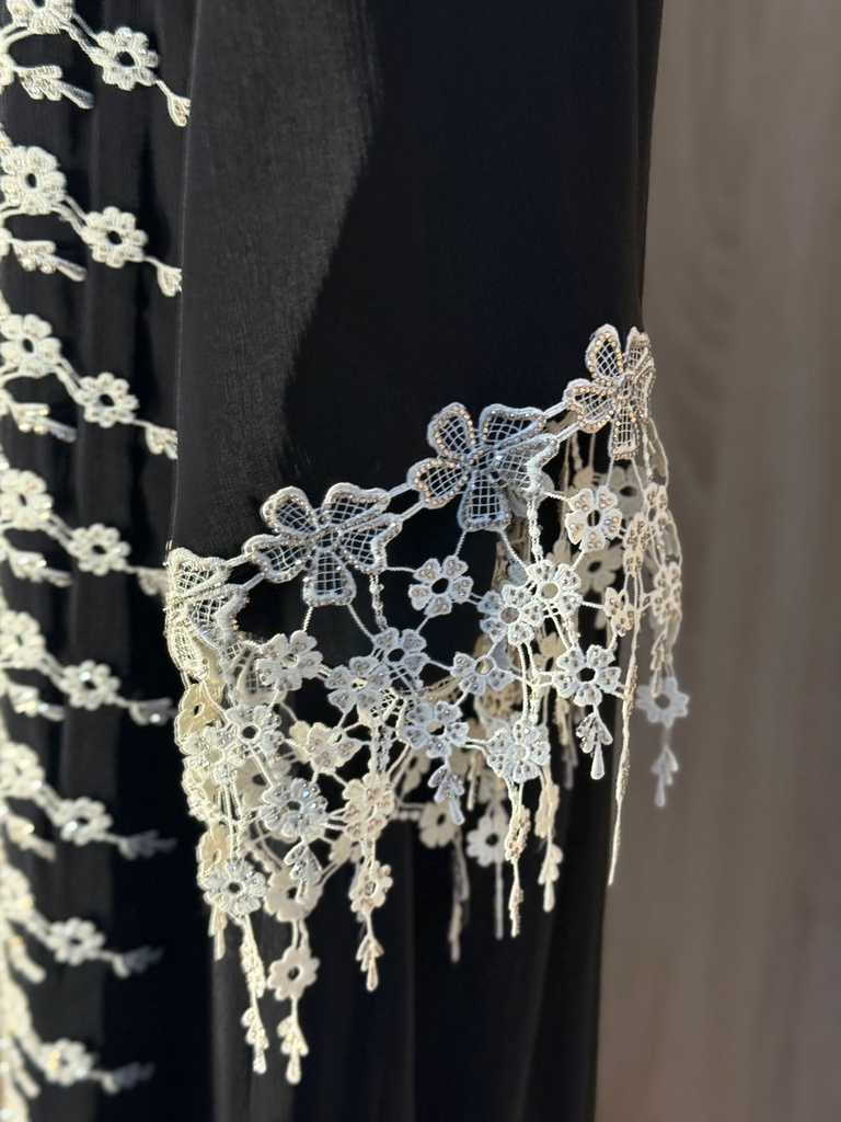 Elegance Abaya with White Flower Embroidery