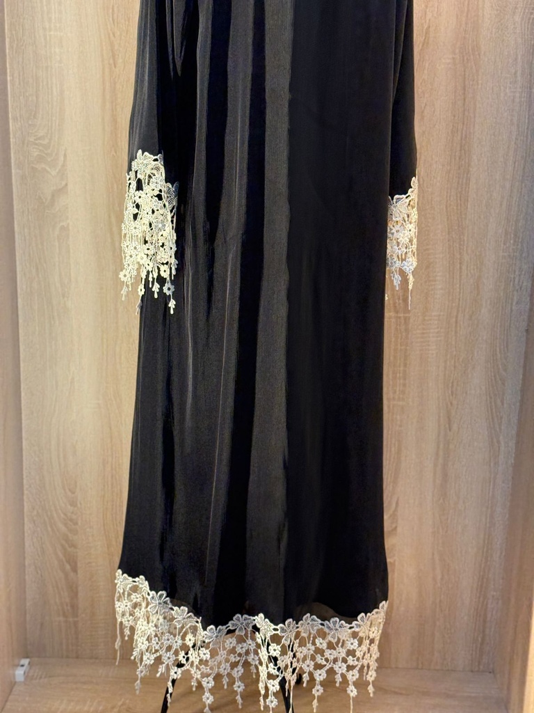 Elegance Abaya with White Flower Embroidery