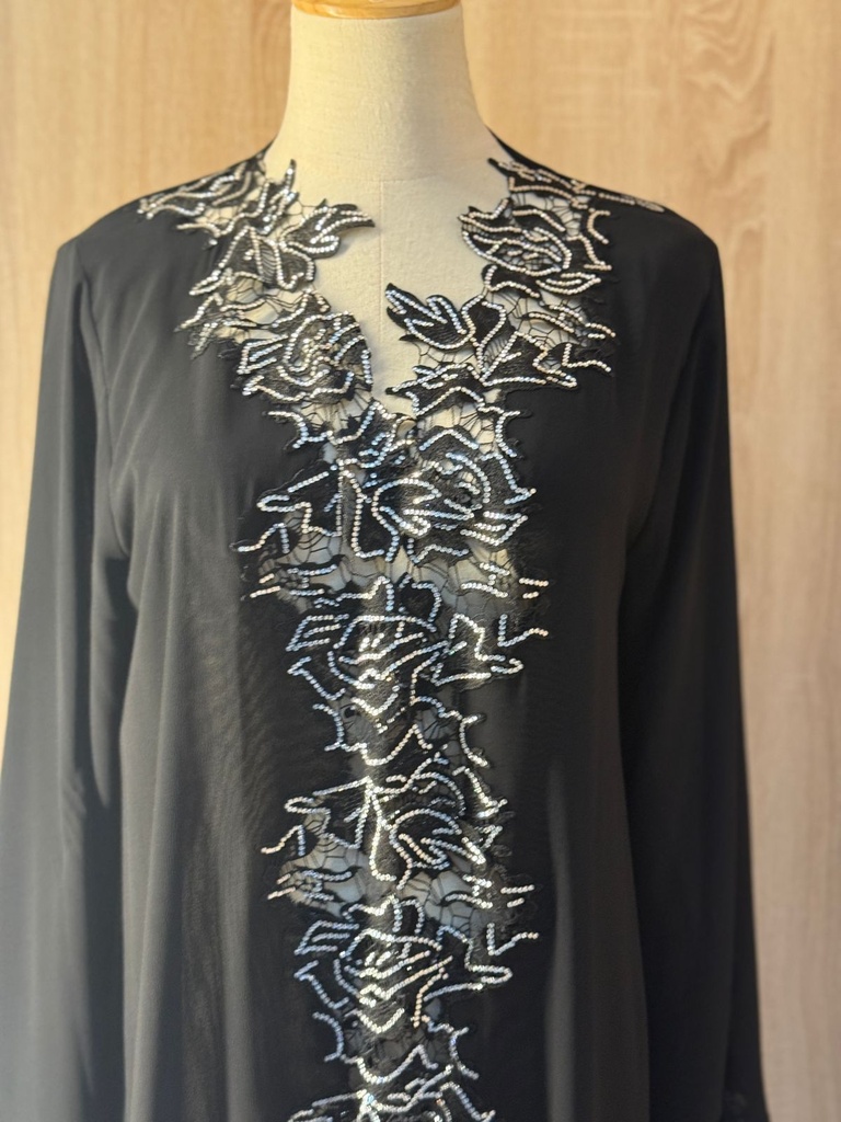 Charming Open Abaya with Sparkly Silver Beads