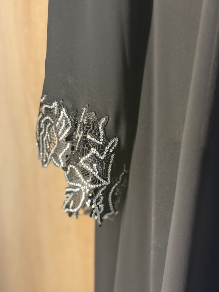 Charming Open Abaya with Sparkly Silver Beads
