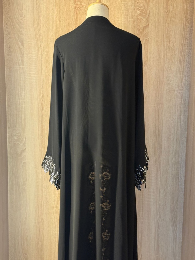 Charming Open Abaya with Sparkly Silver Beads