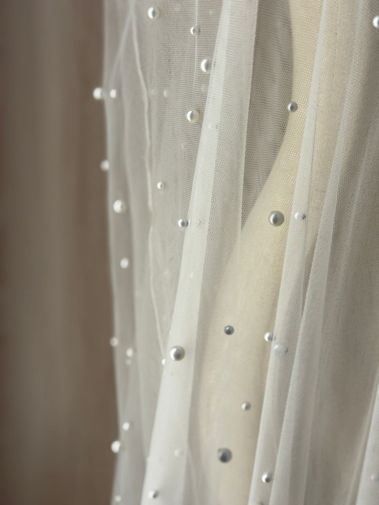 White Abaya Lace Open Style and Pearl Details