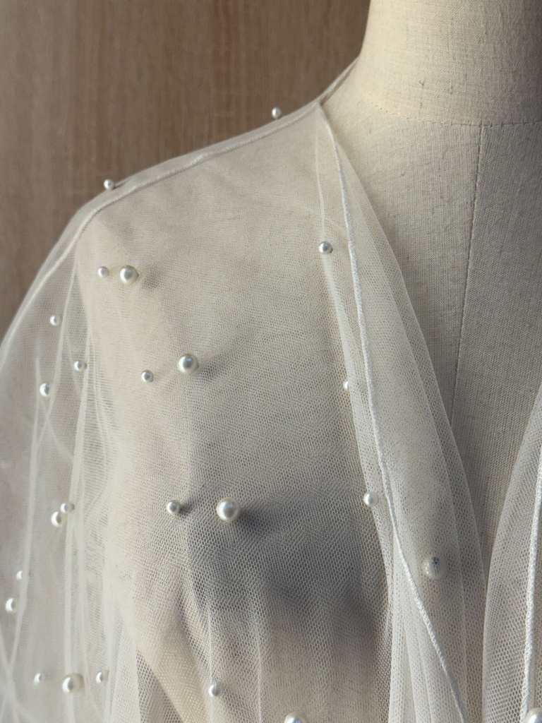 White Abaya Lace Open Style and Pearl Details