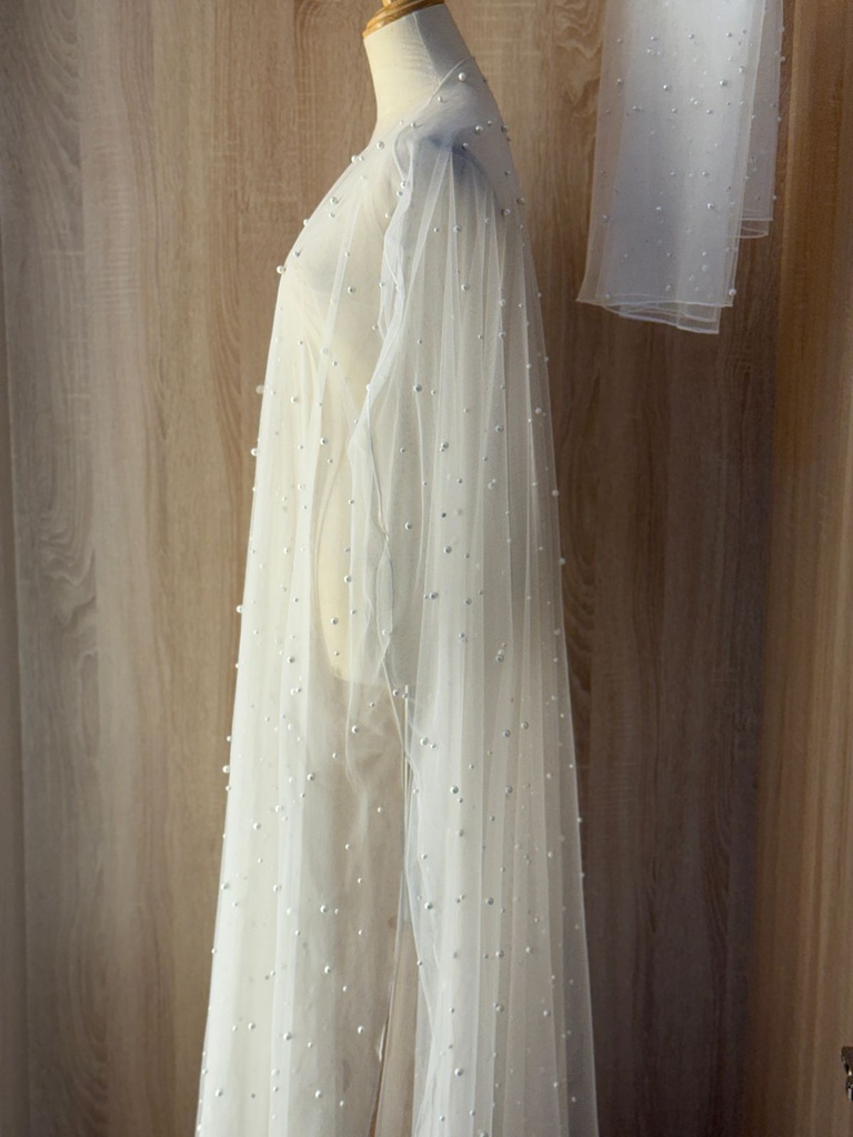 White Abaya Lace Open Style and Pearl Details