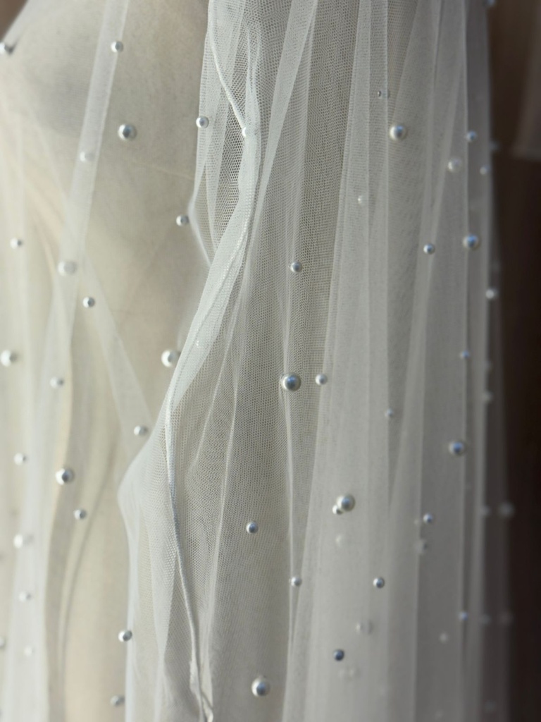 White Abaya Lace Open Style and Pearl Details