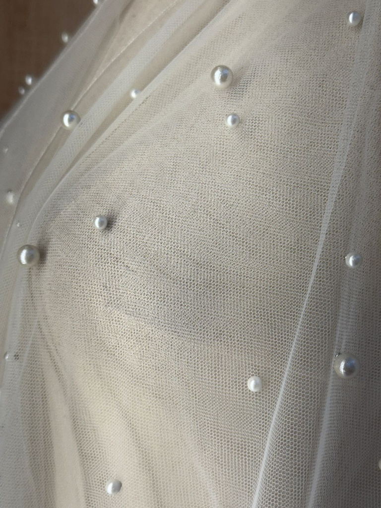 White Abaya Lace Open Style and Pearl Details