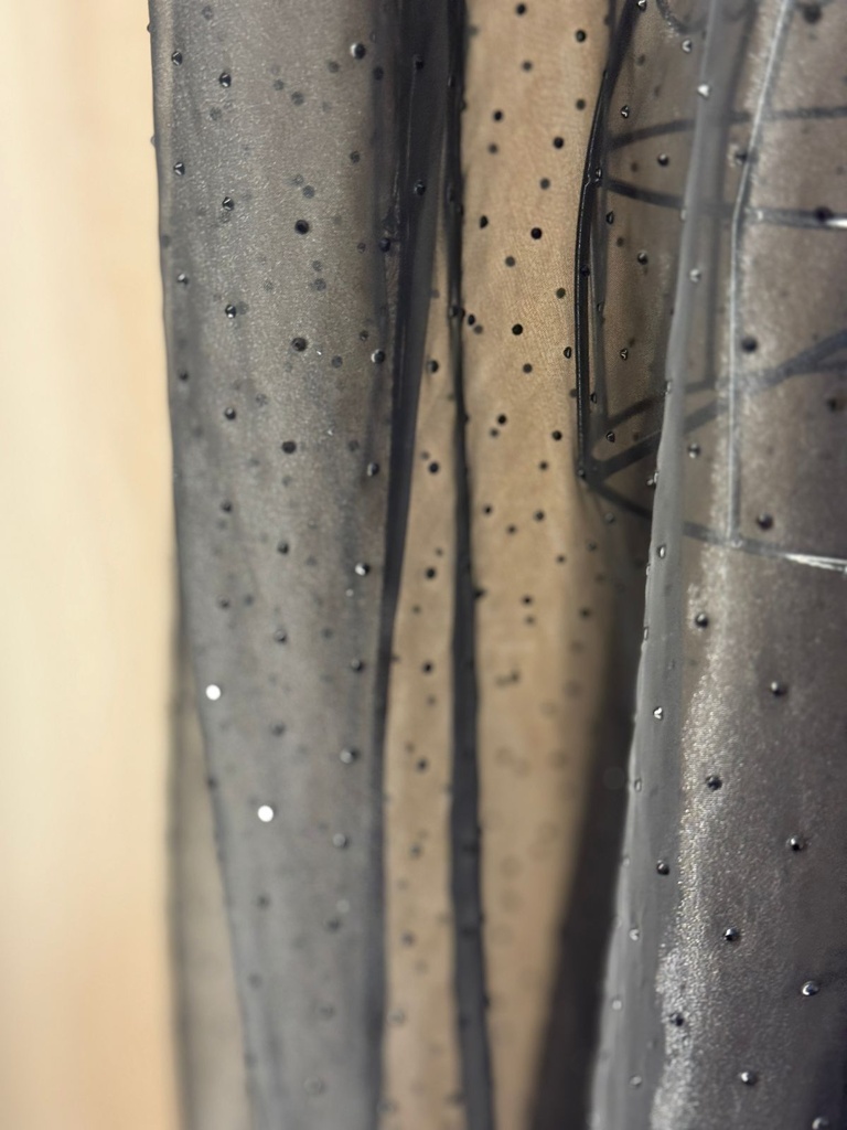 Black Chiffon Abaya Adorned with Beads and Shella