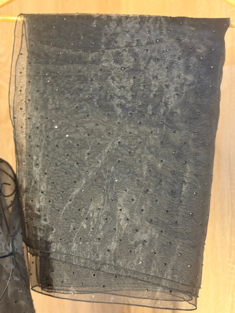 Black Chiffon Abaya Adorned with Beads and Shella