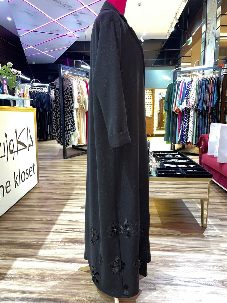 Chic Black Hand Made  Abaya With Flower Design
