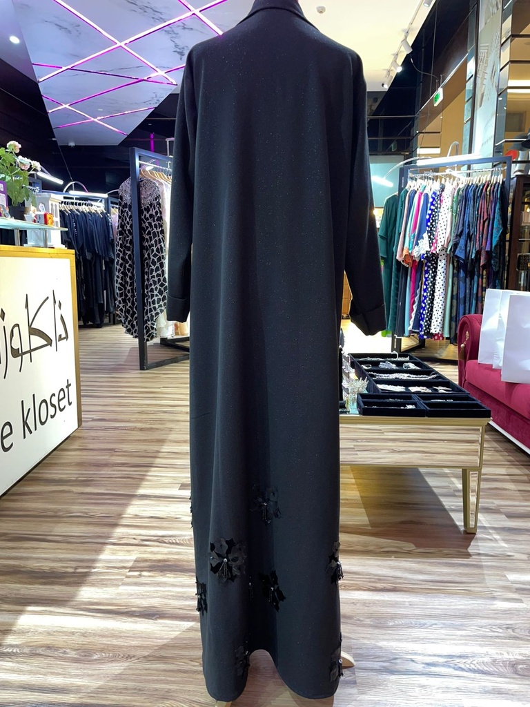 Chic Black Hand Made  Abaya With Flower Design