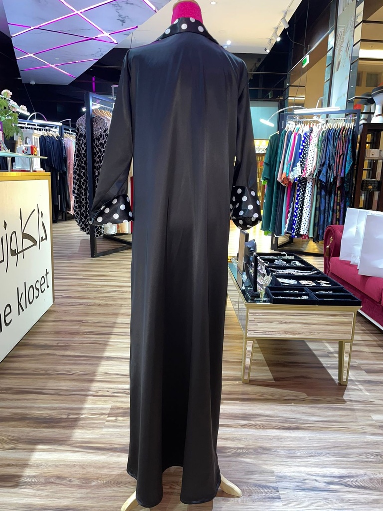Elegant V-Neck Abaya with Dotted Print