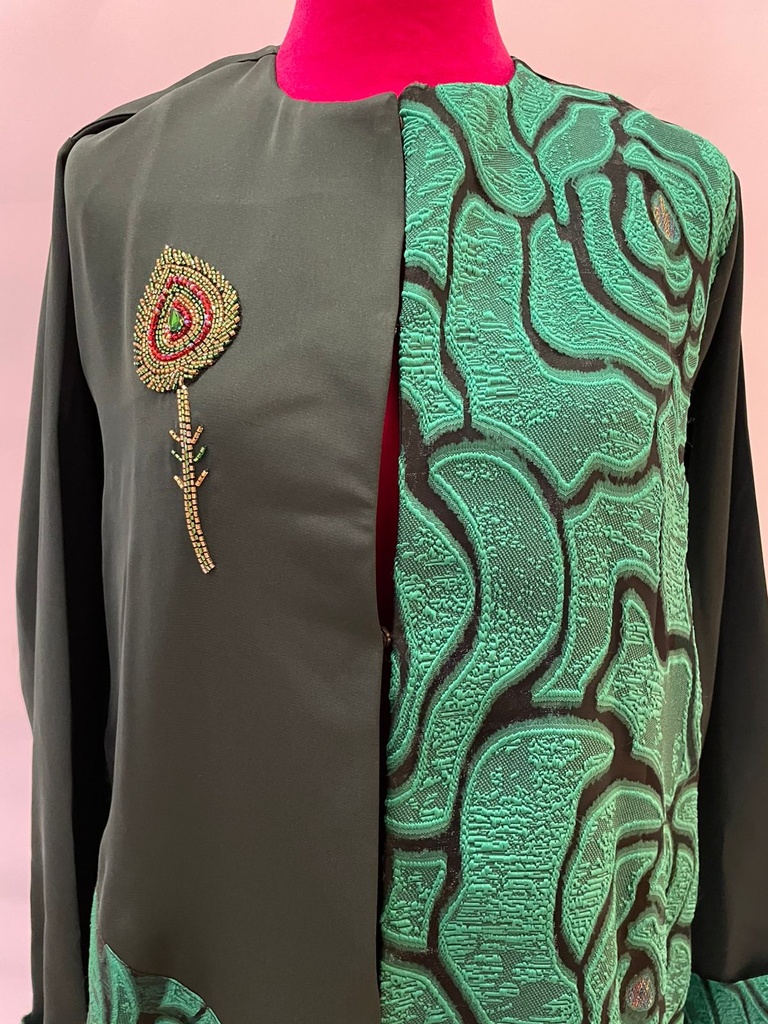 Stylish Green Beaded Abaya Crafted by Hand