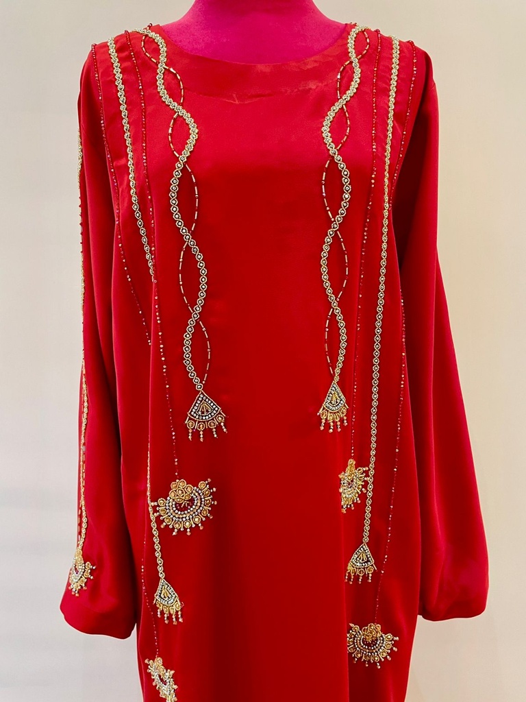 Red Gulf Style Embroidered Dress