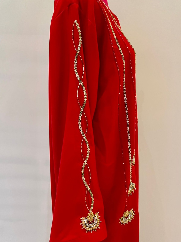 Red Gulf Style Embroidered Dress
