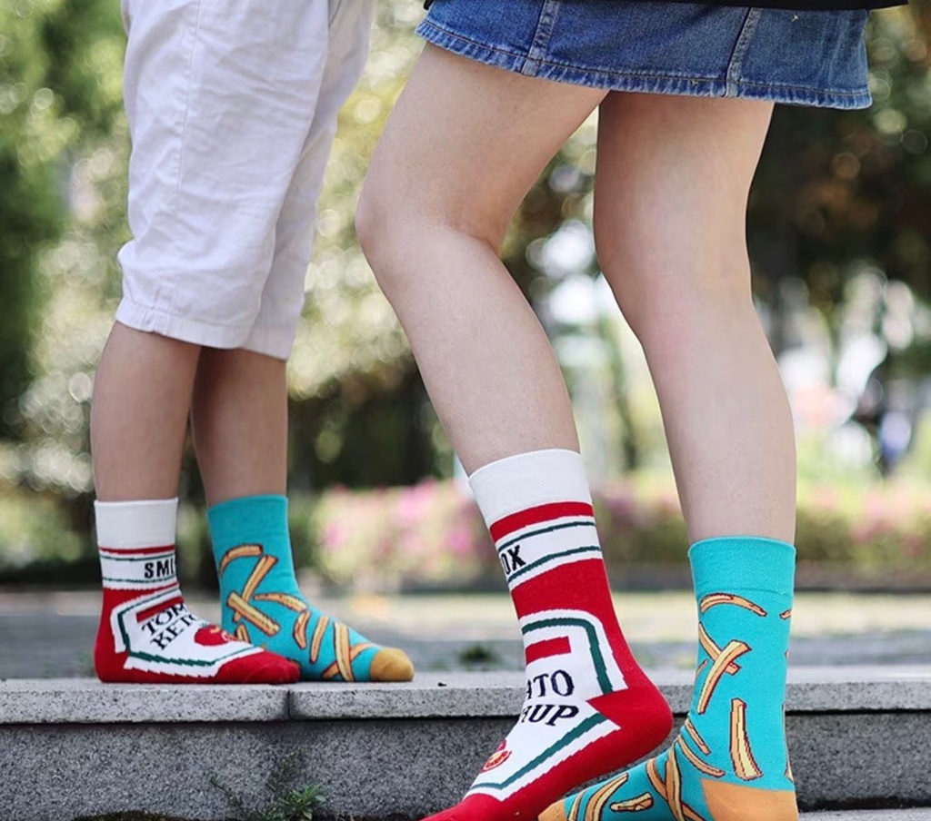 Novelty Socks - Realistic Tomato and French Fries Design