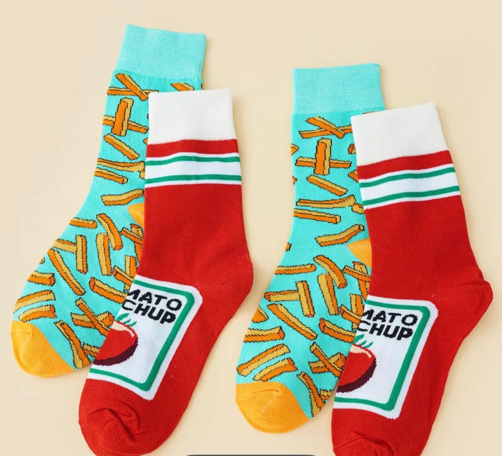 Novelty Socks - Realistic Tomato and French Fries Design