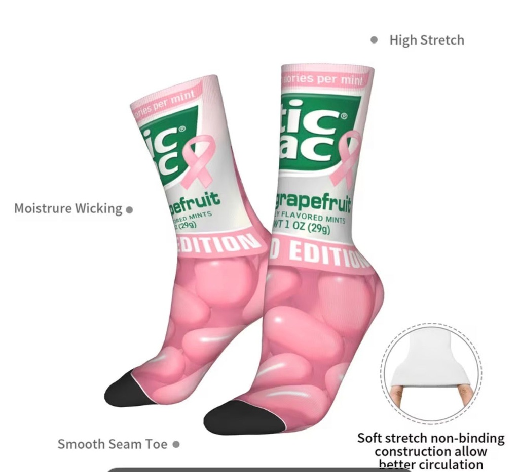 Pink Ribbon Print Crew Socks – Unisex