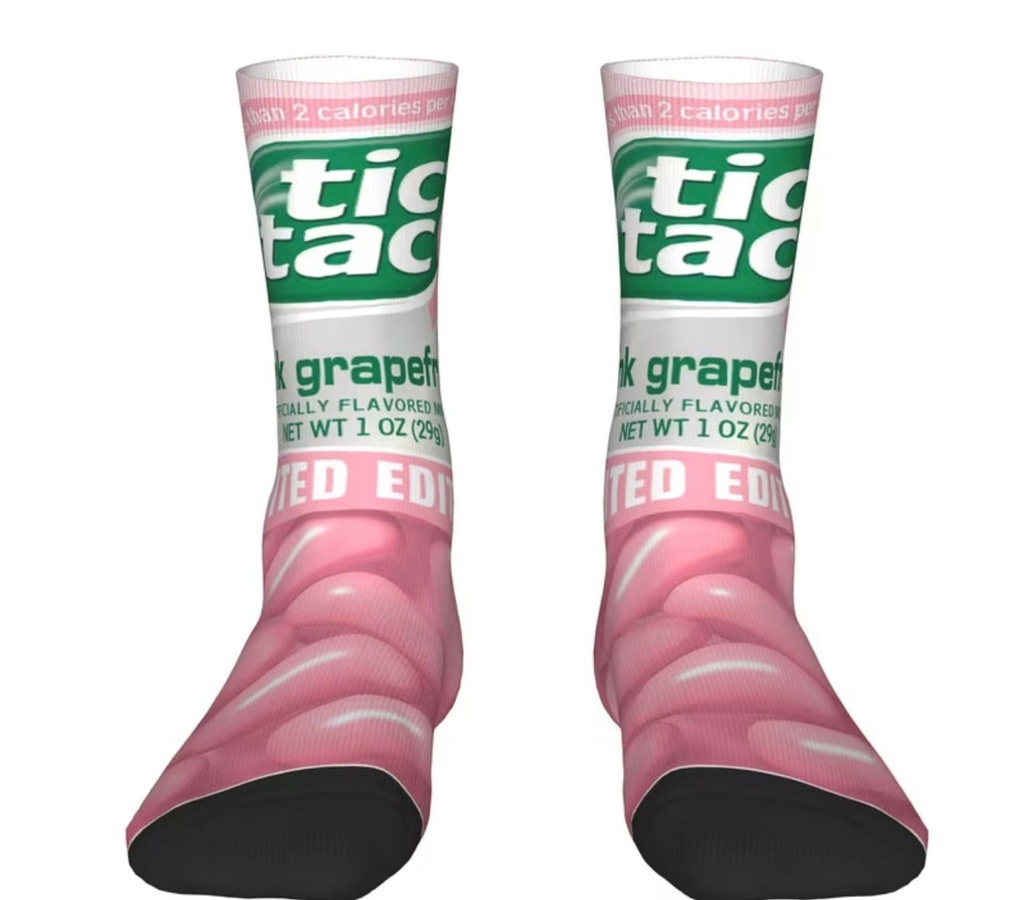 Pink Ribbon Print Crew Socks – Unisex