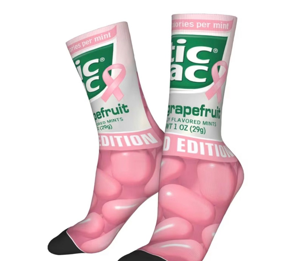 Pink Ribbon Print Crew Socks – Unisex