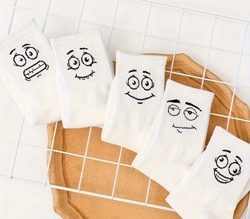 Women’s White Funny Print  Socks